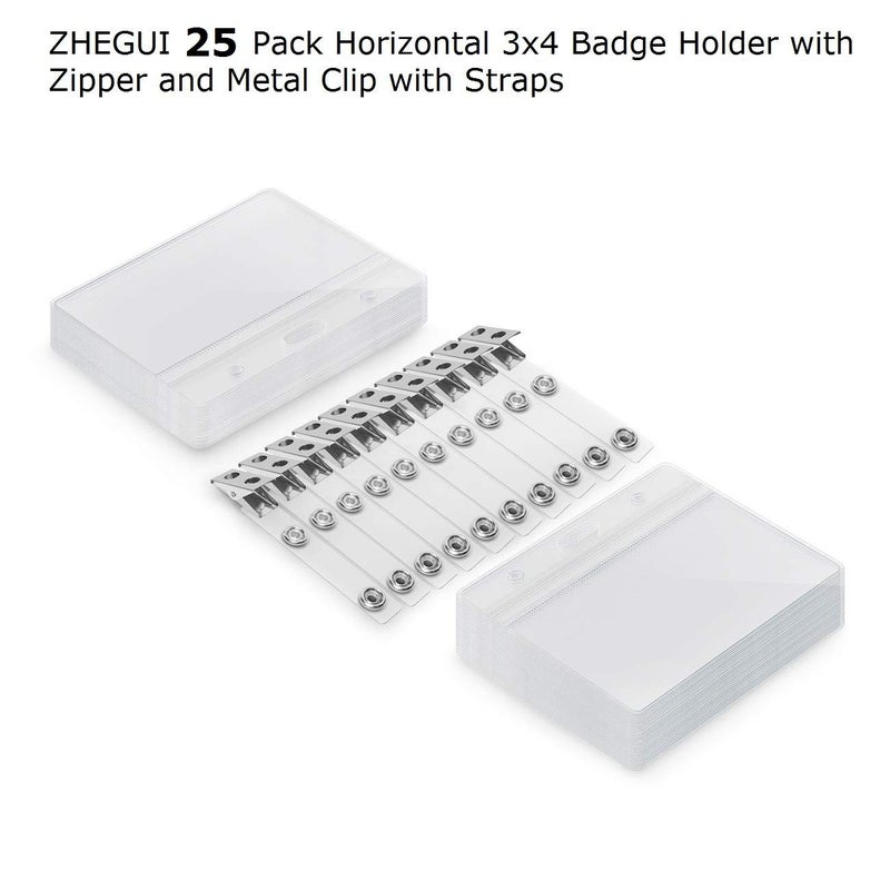 ZHEGUI Clear Plastic Horizontal Name Tag Holders and Metal Badge Clips with Vinyl Straps Waterproof PVC ID Card Badge Holder 3x4 Inch(25 Pack, Horizontal Large 3x4) - Image 2